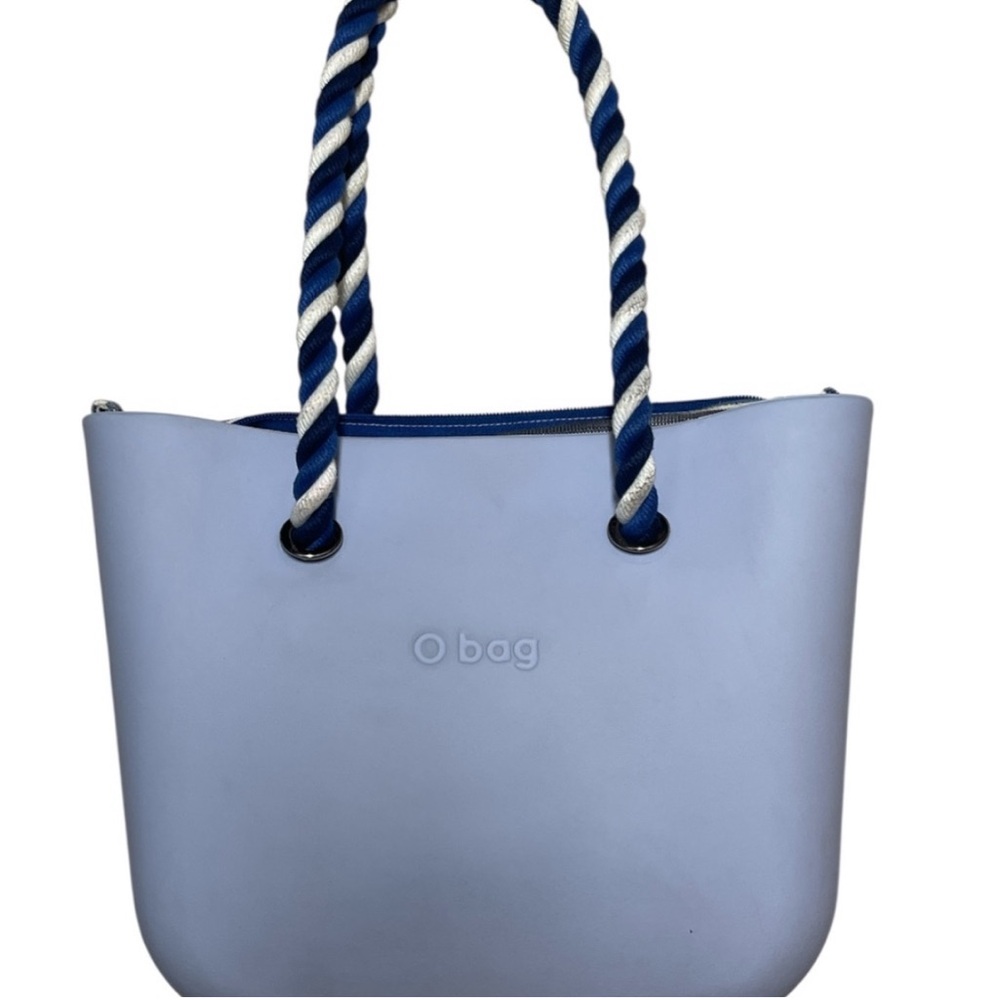 O BAG Light Blue Tote with Navy Rope Handles PLUS Leather exchangeable Handels